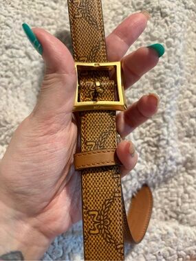 BNWT MCM Women’s Cognac Visetos Coated Canvas and Leather Belt - Size 30”